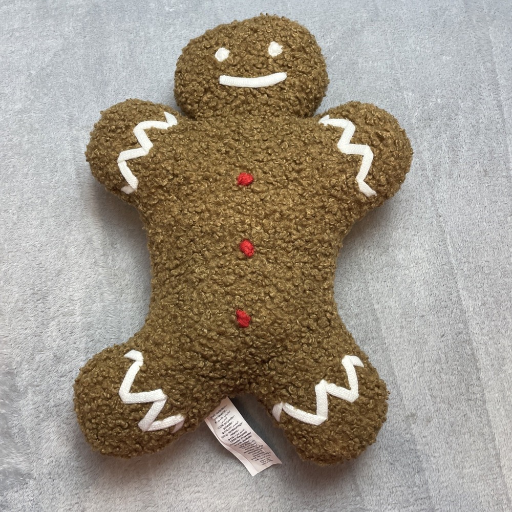 Pottery Barn Gingerbread Man Throw Pillow 16.5x12 Brown Stuffed Plush Christmas